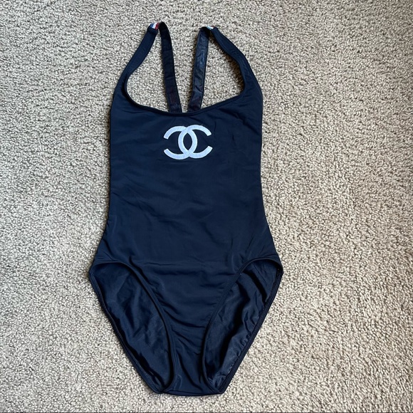 RARE Authentic CHANEL 1994 Collector Flag "CC" Swimsuit Sz 36 In Black - Picture 6 of 14